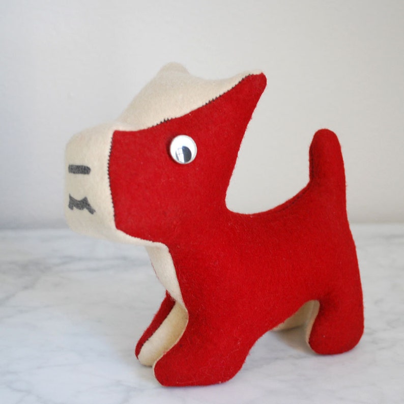 Vintage Red Felt Stuffed Dog Toy Mid Century Canine Hound Animal Boxer