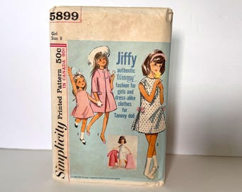 Complete Vintage Sewing Pattern Girls Coat and Dress with Matching Coat and Dress for Tammy Doll Simplicity 5899 1960s Size 8