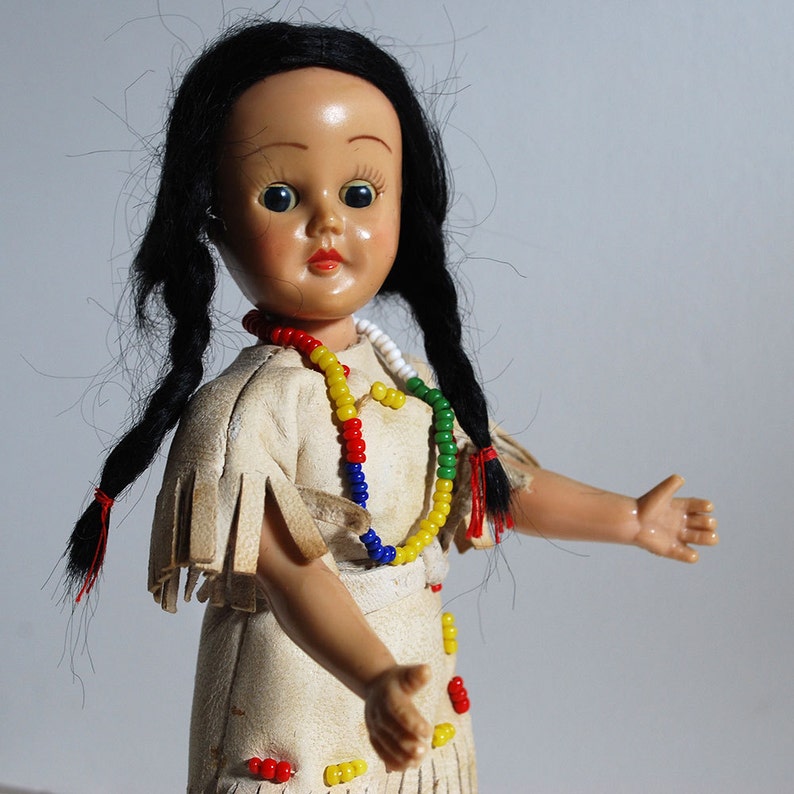 Vintage Native American Indian Doll Plastic Toy Woman Limbs Moccasin