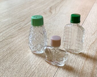 Lot of 3 Small Vintage Perfume Bottles Glass Tiny Shabby Chic Cottage Retro Vanity