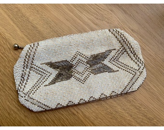 Vintage Beaded Bag Pouch Art Deco Style Coin Purse Seed Bugle Beads Clutch