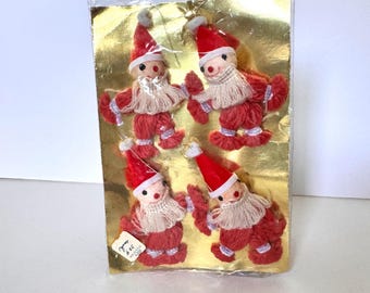 Package of 4 Vintage Santa Ornaments Christmas NOS NIP Old Stock Holiday Decor
