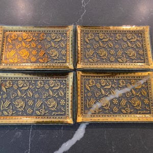 Vintage ZELDZAME Georges Briard rechthoekige borden – 22 kt goud – Perzische tuin – 4 x 6,5 inch – set van 4 – nieuwstaat