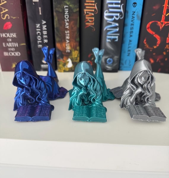 Midnight Fae Romantasy Shelf Sitter: 3D Printed Reading Figurine Home Decor gift for book lovers