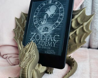 Soporte para teléfono/tableta con diseño de dragón y libro: decoración de libros de fantasía