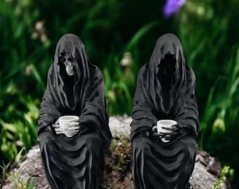 Suriel with teacup ACOTAR Bookcase Ornament Sitting Death Grim Reaper Ghost 3D Printed Shelf Sitter Bookshelf  Home Decor gift