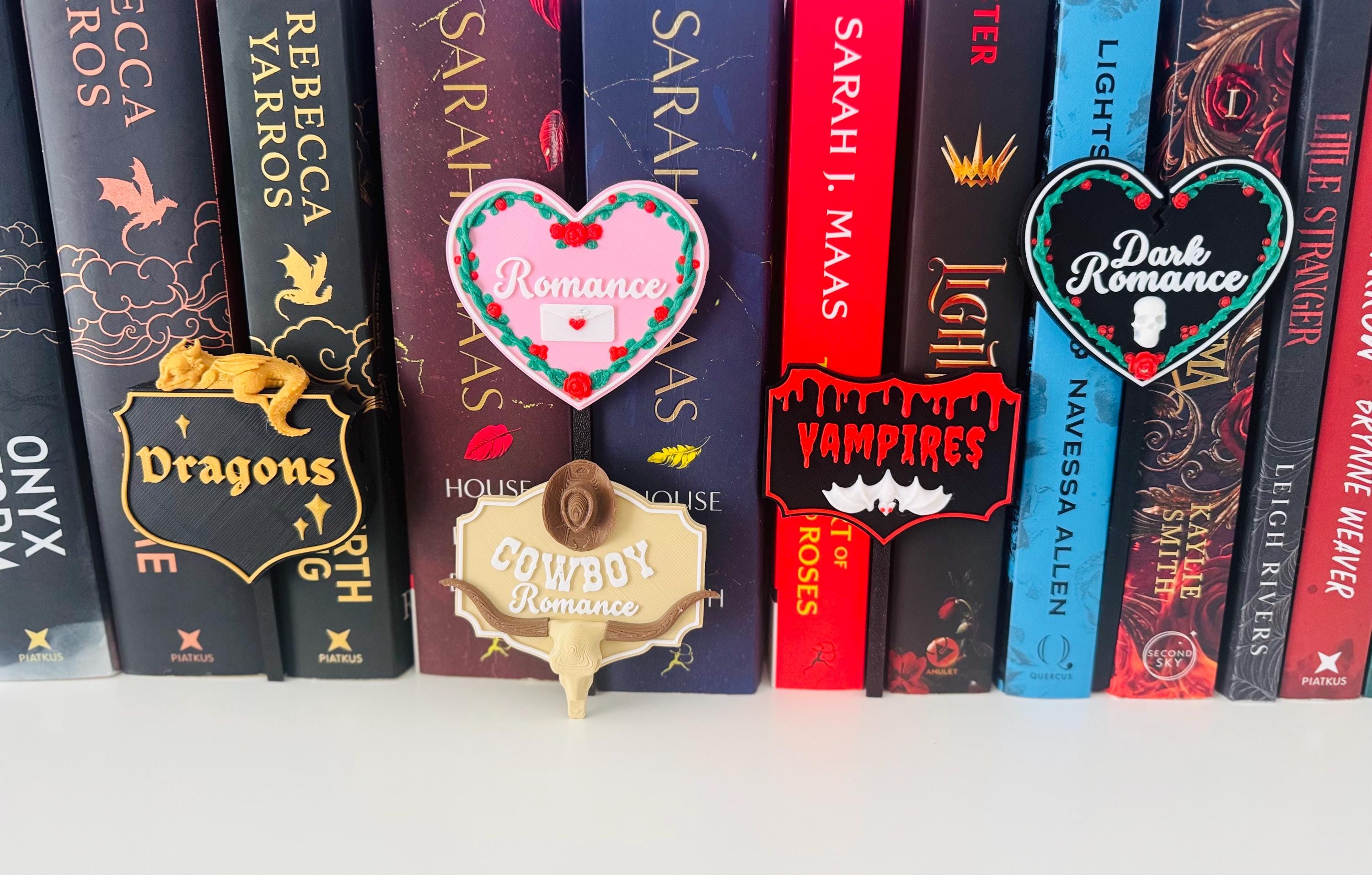 Bookshelf Sign with Stand: Dragons, Vampires, Romance, Thriller, Cowboy