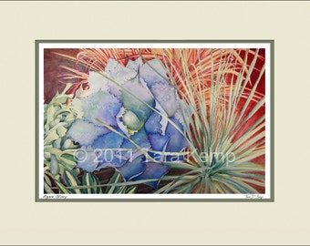 Agave Glory - Archival botanical signed print in a 11x14 mat, from original painting by Tara Kemp