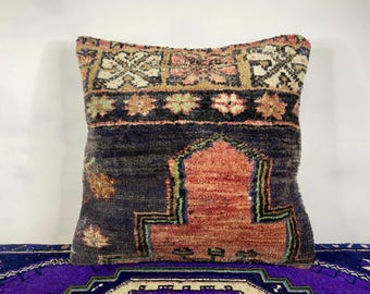 16x16 Rug Pillow, Handmade Kilim Cushion, Boho Rug Cover, Turkish Kilim Pillow, Vintage Decorative Cushion, Throw Pillow, Home Accent