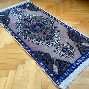 Turkish Rug, Mini Rug, Oushak Rug, Vintage Rug, Handmade Rug, Small Rug, Bedroom Rug, Wool Rug, Doormat rug, Bathroom Rug, 3.13x1.7 ft