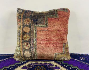 16x16 Throw Pillow, Handmade Rug Pillow, Boho Kilim Cushion Cover, Vintage Turkish Cover, Ethnic Rug Pillow, Decorative Kilim Cushion