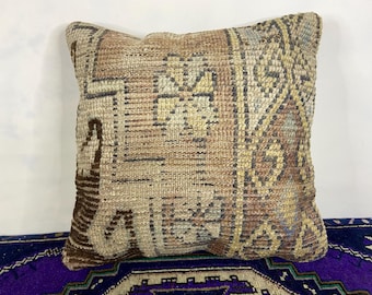 16x16 Rug Cushion, Throw Pillow,Boho Rug Pillow, Rustic Rug Pillow ,Tribal Kilim Pillow, Vintage Kilim Pillow, Colorful Rug Cushion,
