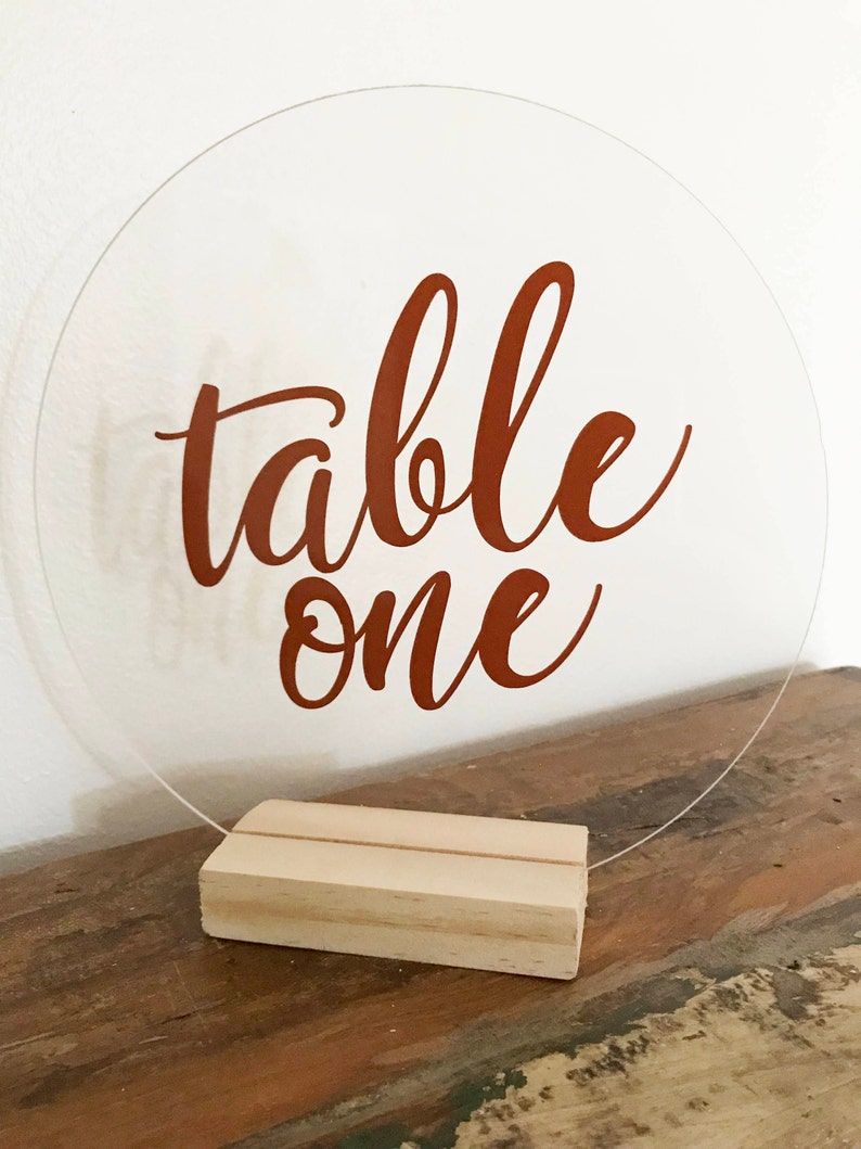 Clear perspex/acrylic wedding table signs round table