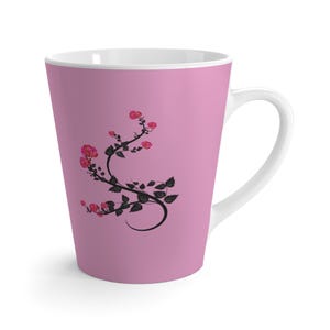 Artisan Latte Mug Boho Ceramic 12oz - Vintage Garden Royal Boho Collection: Latte Mug - Posh Pink and Estate Black