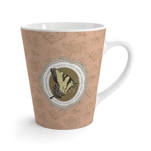 Natural Latte Mug Boho Ceramic Gift Eco 12oz - Vintage Garden Royal Boho Collection: Beautiful Butterfly Latte Mug - Heritage Tan