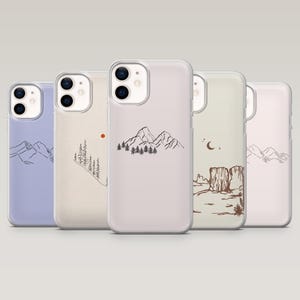 Berg Landschaft Line Art Cover für iPhone 16 Pro, 15, 14, 13, 12, Samsung S25+, S24FE, S23, S22, A16, A55, A25, Pixel 9Pro, 8A