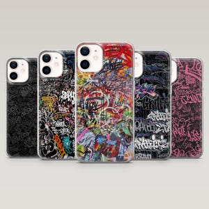 Graffiti Handyhülle Street Art Basquiat Art Cover für iPhone 16 Pro, 15, 14, 13, 12, Samsung S25+, S24FE, S23, S22, A16, A55, A25, Pixel 9