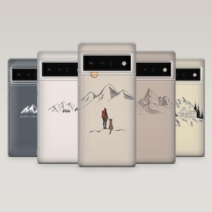 Berg Handy Hülle Line Art Wanderlust Landschafts Cover für Google Pixel 9, 9Pro, 8A, 7Pro, 6A, Samsung S25, S24Fe, S23, A16, A55, iPhone 16