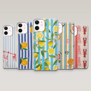 Sommer Handytasche Stripe Minimalist Lemon Hülle für iPhone 16 Pro, 15, 14, 13, 12, Samsung S25, S24FE, S23, S22, A16, A55, A25, Pixel 9