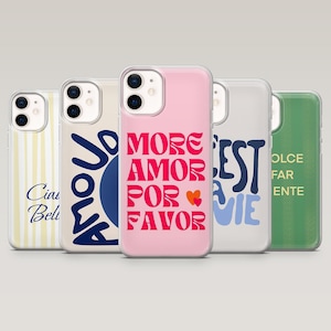 Italiaans citaat telefoonhoesje Italië Amour Cover voor iPhone 16 Pro, 15, 14, 13, 12, Samsung S25+, S24FE, S23, S22, A16, A25, Pixel 9Pro,8A