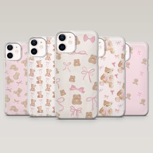 Coque Coquette Ours en peluche pour iPhone 16 Pro, 15, 14, 13, 12, Samsung S25+, S24FE, S23, S22, A16, A55, A25, Pixel 9Pro