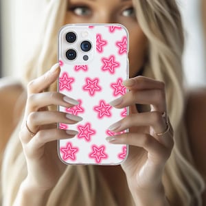 Stars Phone Case Bright Neon Star Pink Color Clear Phone Case For iPhone 16 15 14 13 12 11 pro max plus mini Samsung Galaxy s24 s23 s22 s21