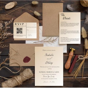 Minimale uitnodigingssjabloonset, moderne uitnodigingssuite, elegante online RSVP, detailkaart, minimalistische huwelijksuitnodigingbundel QR-code