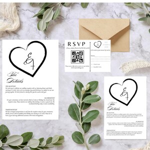 Minimalistische Hochzeitseinladungs-Vorlage | Canva QR Code Monogramm Set, Moderne Postkarte & Antwort-Bundle