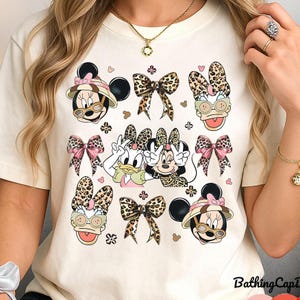 Leopard Bow Minnie Daisy T-Shirt, Cute Disney Girls Tee, Safari Chic Cartoon Shirt, Minnie Mouse & Daisy Duck Matching Tee