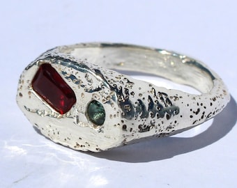 Size 7 Handmade sandcast sterling silver rustic and raw organic ring. Textured by sand