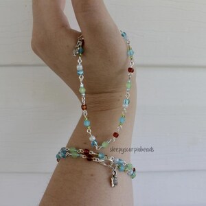 Green & Blue Beaded Bracelet W/ Turtle Charm, Green, Blue, and Crystal Wire Beaded Bracelet