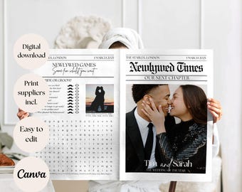 Newlywed Times Wedding Newspaper Canva, Editable Newspaper Wedding Program, DIY Wedding Booklet, Printable Ceremony Itinerary, Wedding Print
