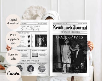 Wedding Newspaper Template Canva, Printable Wedding Program, DIY Newspaper Wedding, Editable Ceremony Program, Wedding Keepsake Print