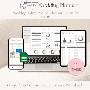 Wedding planner, Wedding budget, Wedding Program, Wedding budget tracker, Wedding Planner Spreadsheet, Wedding Itinerary, Seating Plan