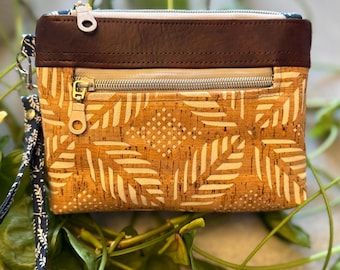 Monedero de pulsera: pequeño bolso de corcho o piel vegana con cremallera, hecho a mano