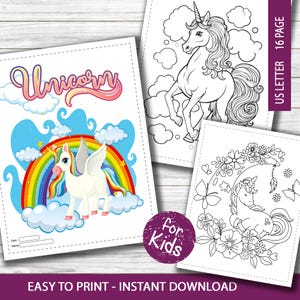 Unicorn Coloring Pages, Girls Coloring Pages, Unicorn Book for Kids Sheets, Easy-to-Color, Educational and Fun Coloring