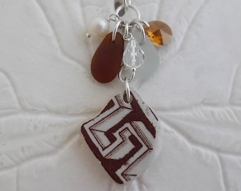 Sea glass Necklace Pottery Shard Beach Seaglass Sterling Jewelry