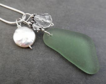 Pearl Sea Glass Necklace Beach Sterling Seaglass Jewelry