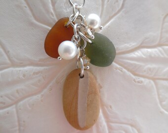 Amber Sea Glass Necklace Beach Pottery Shard Pendant