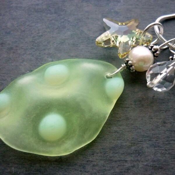 Yellow Sea Glass Necklace Rare Beach Glass Jewelry Sterling Genuine Pendant