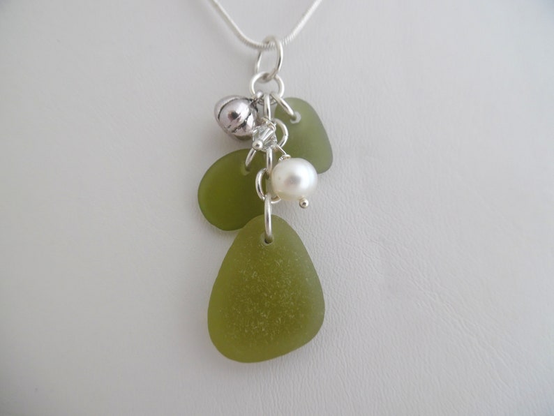 Green Sea Glass Necklace Pumpkin Jewelry Silver Beach | Etsy