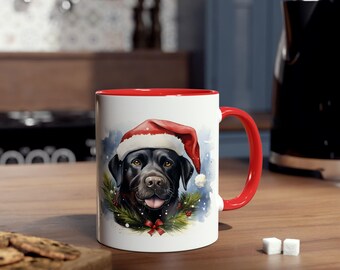 Labrador Retriever Christmas Two-Tone Coffee Mug - Holiday Gift Festive Cup 11oz, Cute Dog Lover Present, Decoration, Christmas Mug