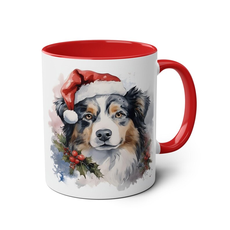 Australian Shepard Dog Christmas Pet 11oz Mug, Holiday Coffee Cup, Christmas Hat Mug, Dog Lover Gift, Animal Ceramic Tea Cup Red