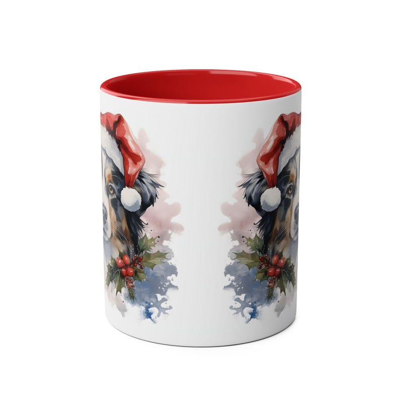 Australian Shepard Dog Christmas Pet 11oz Mug, Holiday Coffee Cup, Christmas Hat Mug, Dog Lover Gift, Animal Ceramic Tea Cup image 3