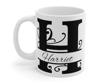Taza personalizada con monograma de la letra H - Taza de café con nombre personalizado