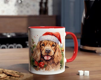 Cocker Spaniel Christmas Mug, Dog Lover Holiday Gift, Festive Puppy Coffee Cup, Cute Pet Christmas Present, Animal Lover Secret Santa Gift,