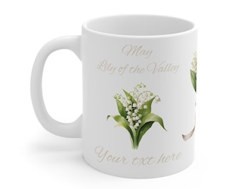 Lily of the Valley Floral Coffee Mug: Personalized May Birthday Gift