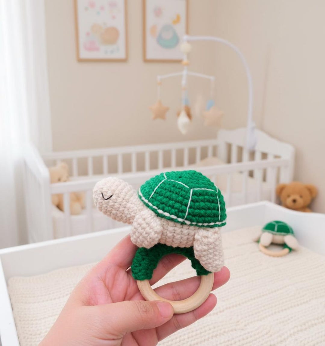 Crochwt Turtle Rattle Amigurumi Turtle Rattle Teether Crochet Sensory Toy | Newborn Gift Baby ...