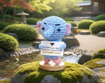 Crochet Positive Elephant | Uplifting Affirmation Desk Decor | Handmade Spirit Animal