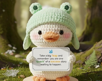 Crochet Duck Frog Plush | Motivational Plushie Gift | Positive Affirmation Decor